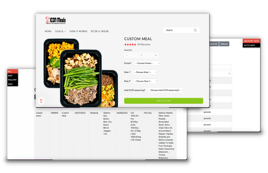 Icon Meals app screens